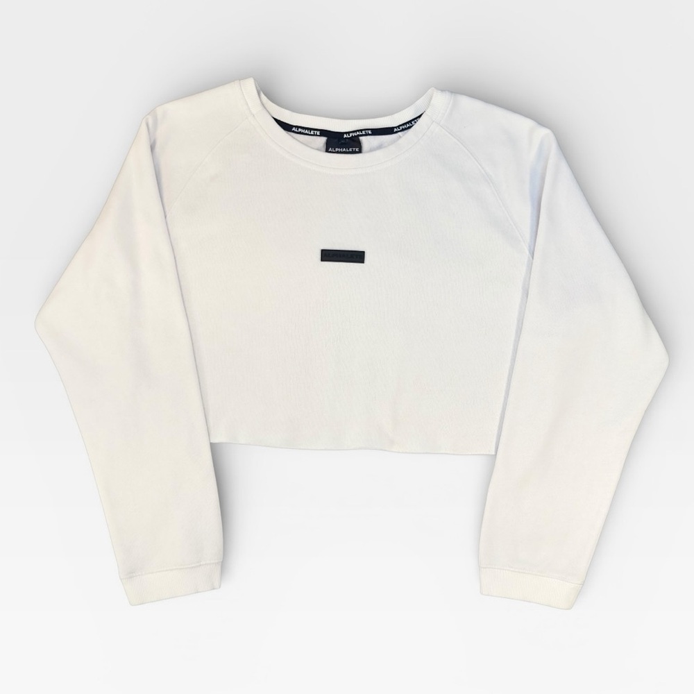 Alphalete White Oversized Crop Crewneck Sweatshirt with Logo XLARGE